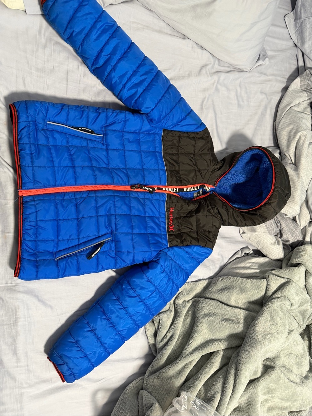 Hurley Blue and Black Kids Puffer Jacket with Hood